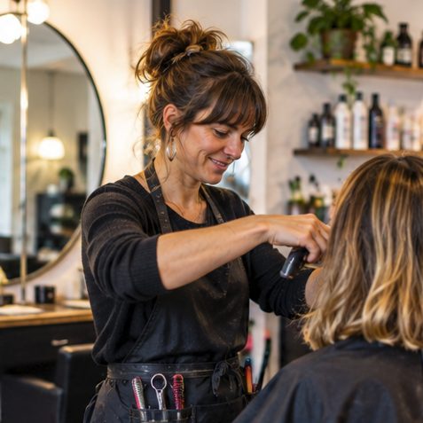 Coiffeuse au travail