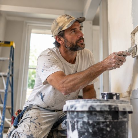 Peintre en bâtiment au travail